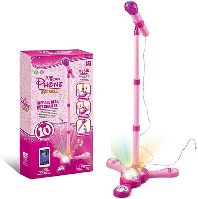 Kids Karaoke Machine with Stand,Karaoke Machine Kid,Kids Microphone with Flashing Stage Lights Adjustable Stand Gift for Children