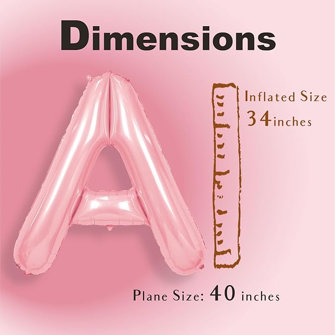 SUWEN 40 Inch Pink Large A Letter Balloons Big Foil Helium Letter Balloons A-Z Jumbo Mylar Happy Birthday Party Decorations for Girl Anniversary Party Supplies