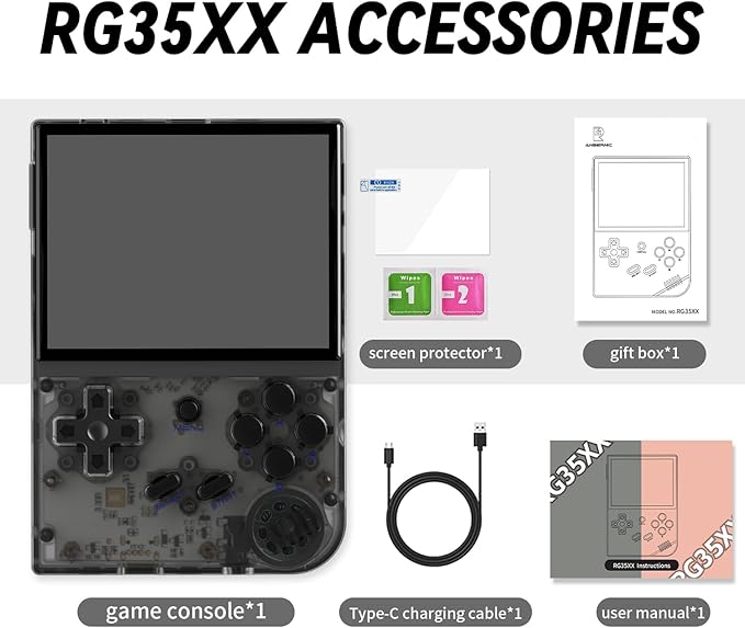 RG35XX Retro Handheld Game Console Linux System HD and TV Output 3.5 Inch IPS Screen 64G TF Card 5500+ Classic Games 2600mAh Battery RG35XX Black