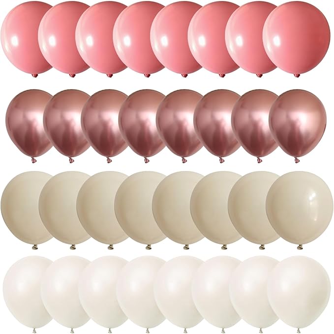 Blush Pink Balloons, 60 Packs 12 Inch Retro Pink Double Stuffed Nude Beige Balloon, Dusty Pink and Rose Gold Boho Balloons Set for Girls Women Birthday Bridal Baby Shower Weddings Party Decoration