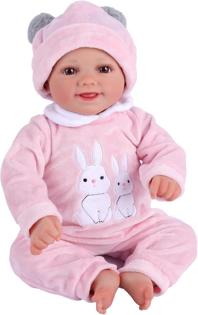 BABESIDE 2 Pcs Reborn Baby Doll Clothes with Hat for 17-22 Inch Babydolls, Cute Bunny Pattern Baby Dolls Outfits Doll Accessories fit Realistic Babydoll Girls, Pink