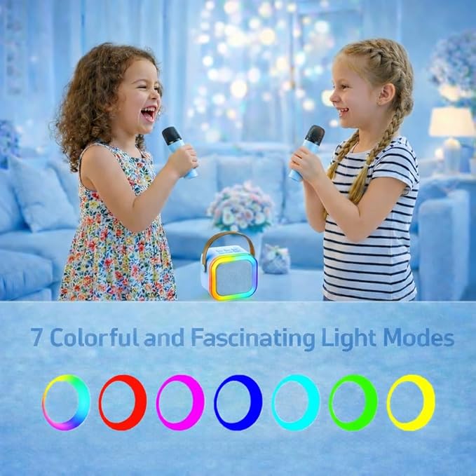 Karaoke Machine for Kids, Portable Bluetooth Speaker with 2 Wireless Microphones, Christmas Birthday Gift Toy Ideas for Boys and Girls Ages 4, 5, 6, 7, 8, 9, 10, 12+ Years Old (Blue)