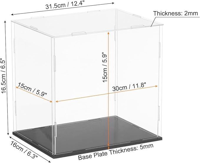 uxcell Acrylic Clear Display Case for Collectibles Self-Assemble Display Boxes with Black Base Dustproof Countertop Storage Box for Collectibles Action Figures, 11.8 x 5.9 x 5.9 Inch