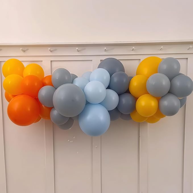 Construction Theme Balloons, 12 inch Orange Yellow Dusty Blue Latex Balloon for Construction Birthday Truck Excavator Theme Boys Transportation Party Supplies