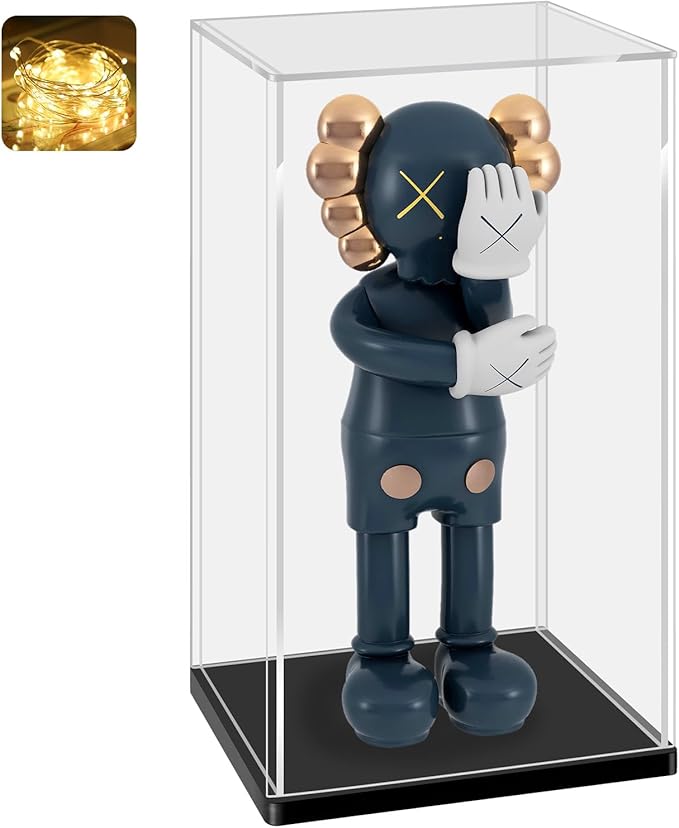 LANSCOERY Acrylic Display Case, Assemble Large Showcase Display Box for Collectibles, with Dustproof & Seamless Display Design, Compatible with Bearbrick 1000% 16x12x29.5inch Thick Black Base