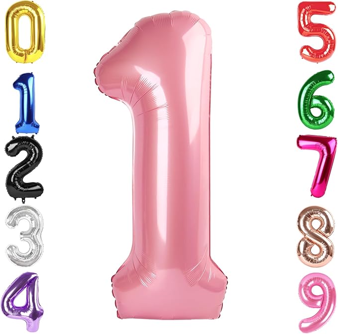 40 Inch Pearlescent Pink Number 1 Balloon, Giant Number 1 Balloons for 11th 12th 21st Birthday Decorations, Party Supplies for Baby Boy Girl, Pearlescent Pink Party Decor