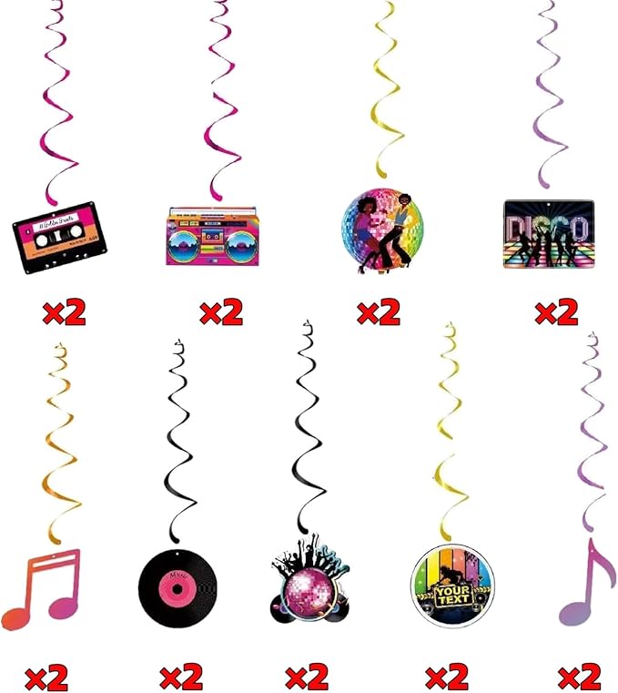 36Pcs 80s Hanging Swirls，90s Theme Party Decorations，Retro 1980s Hip Hop Party Hanging Swirls Ceiling Decor for Disco Themed Birthday Party Back to The 90s Party Supplies
