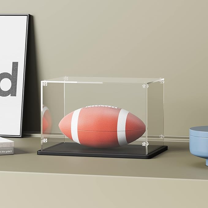 Acrylic Display Case 12x8x8 Inch - 3mm Thick Acrylic Display Box with Black Wooden Base, Assemble Dustproof Showcase Clear Display Case for Collectibles Figures Doll Toys Models Organizing