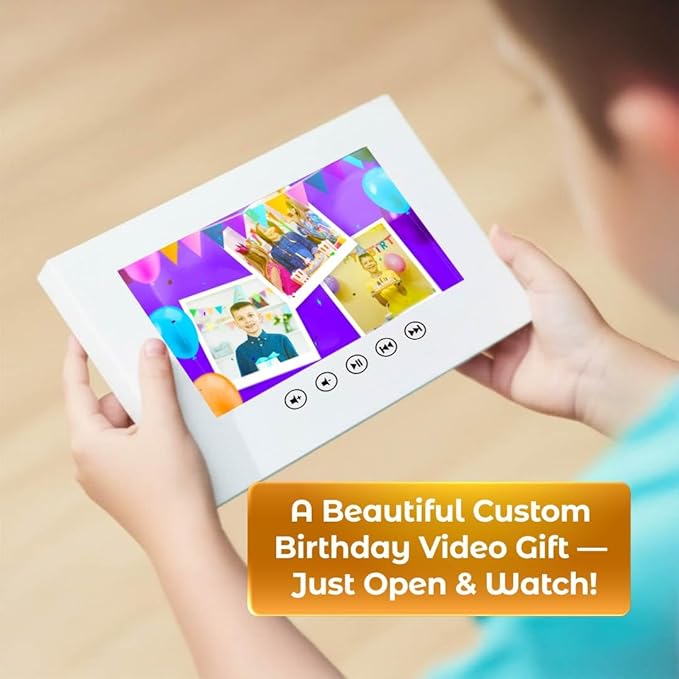 Personalized Kids Video Greeting Card for Birthday Boy – Upload 22 Photos – Animated Slideshow – 7” Digital Display, USB Rechargeable, 4GB Memory