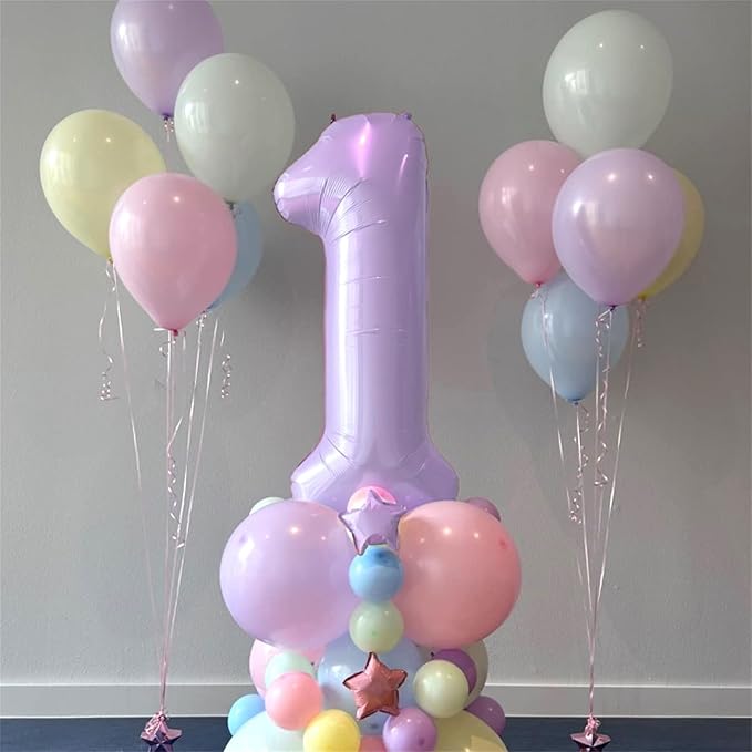 Pastel Purple 5 Balloons, 40 Inch Giant Dusty Light Purple Mylar Foil Number 0-9 Helium Balloon for Girls, Self Inflating Lilac 5th Birthday Balloon for Women Anniversary Party Decorations Supplies