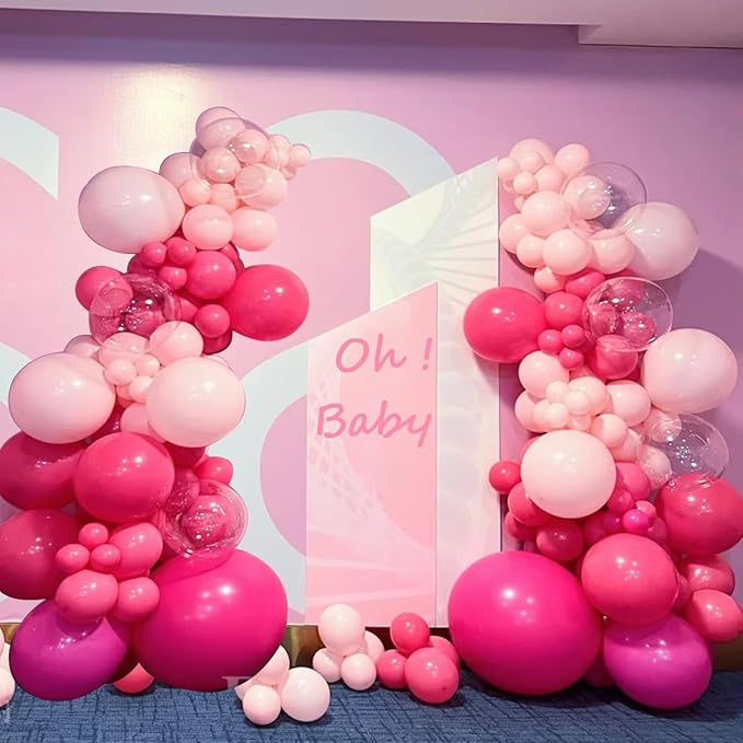 Pink Balloon Garland Arch Kit, 155 Pcs Different Shades of Pink Balloons for Girls Women Princess Birthday Bridal Baby Shower Wedding Party Decorations