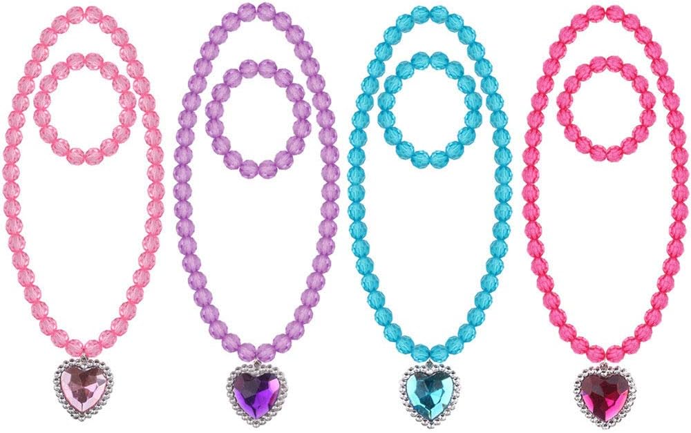Minelife 4 Sets Princess Pretend Jewelry Princess Necklace/Bracelet Jewelry, Princess Jewel Necklaces Dress Up Necklace Bracelet for Party Favor Birthday Gift Pretend Play