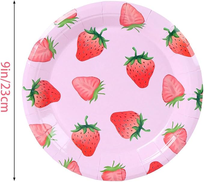 MaitianGuyou Strawberry Disposable Party Plates,40-Pack Paper Plates for Birthday, Party, Retirement,Appetizer,Wedding Bridal Baby Shower(Strawberry 3#, 9 Inch)