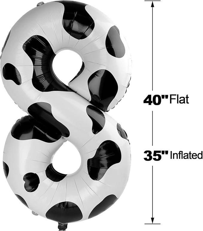 Cow Print 8 Balloon, Number Balloon 40 Inch Barnyard Birthday Decorations, 8 18 28 38 80 Birthday Balloons, 8th Cow Print Party Supplies, Number 8 Balloon