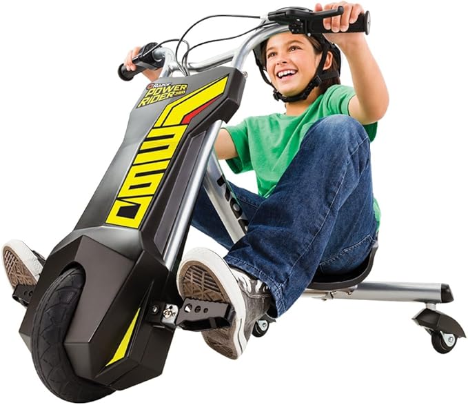 Razor Power Rider 360 9 MPH Drifting Trike Ride-On Electric Powered Tricycle, Black, Yellow