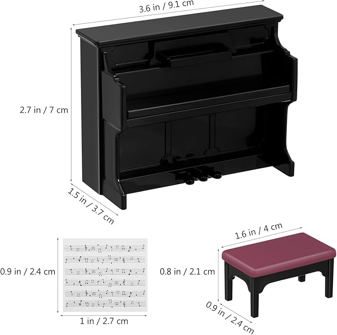 GLEAVI Mini Dollhouse Piano: Plastic Dollhouse Piano and Piano Stool Miniature Upright Piano for Doll House Decoration Accessories