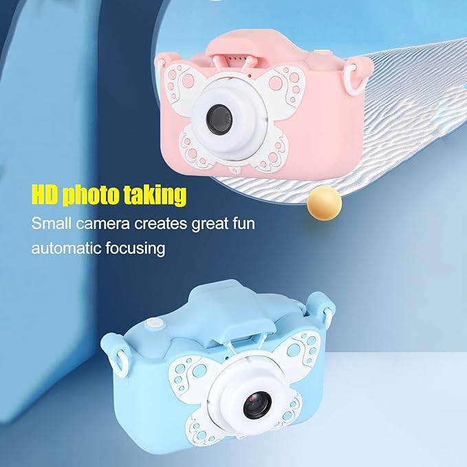 GOWENIC X7 Butterfly Kids Camera with 2 Inch Screen, Dual Cameras, Support MP3 Video Recording Toddler, ABS and Silicone Material, for Kids Ages 3 to 10 Years Old, Birthday Gift(Blue)