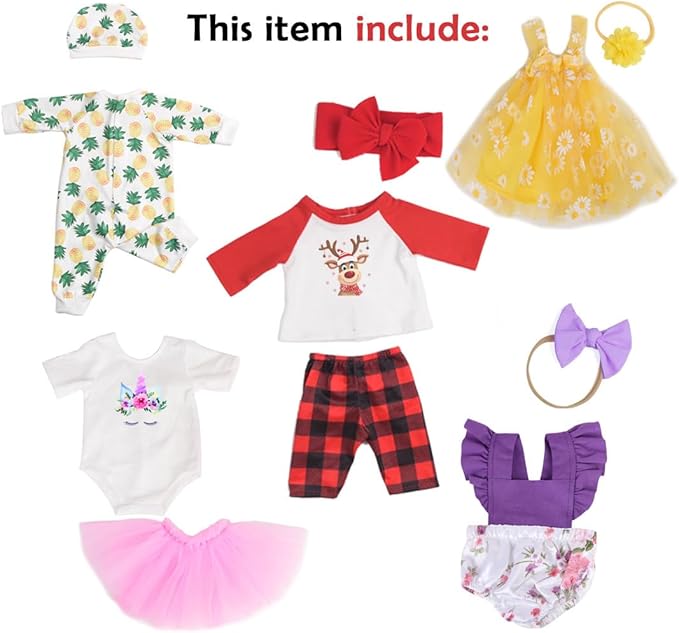 Baby Doll Accessories, 5 Set of Doll Clothes, Dress, Bodysuits Outfits for 15 Inch to 18 Inch Dolls, 15 Inch Baby Dolls, 11 PCs in Total Doll Clothes and Accessories