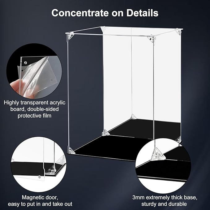 Acrylic Display Case Clear Action Figure Display Case with Mirrored Back, Dustproof Storage Display Box Alternative Glass Case for Collectibles Figures Models Doll Toys (12x12x15.7 inch, 30x30x40cm)