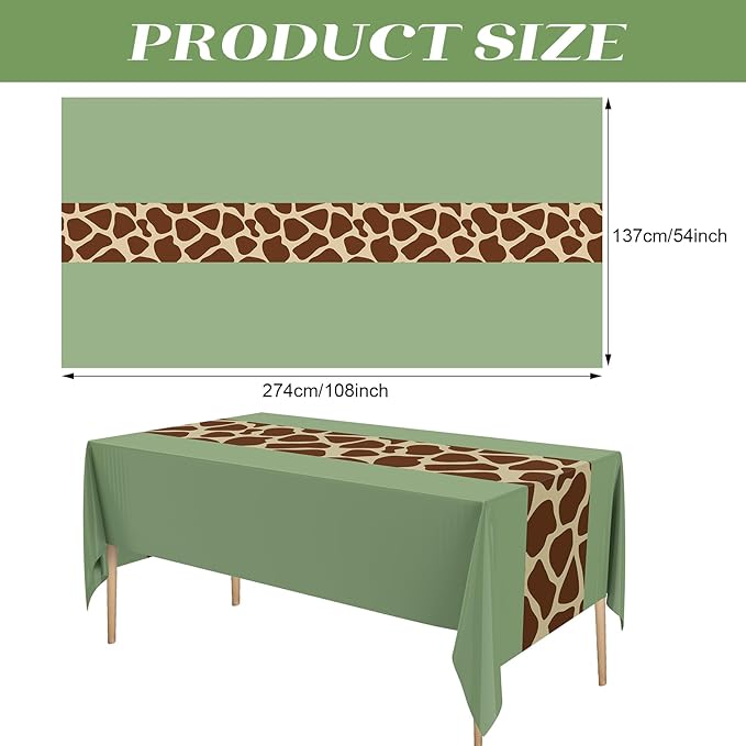 Oudain 6 Pcs Giraffe Tablecloth 54 x 108 Inch Plastic Jungle Theme Table Cover Giraffe Print Disposable Tablecloth for Birthday Baby Shower Zoo Safari Party Supplies