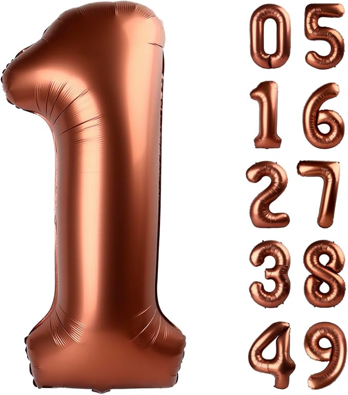 Dark Brown Number 1 Balloon 40 inch, Number 1 Birthday Balloon for Boy Girl, Coffee Brown Foil One for 1st 10 11 12 16 18 Birthday Party, Anniversary Celebration Number Balloons Decorations