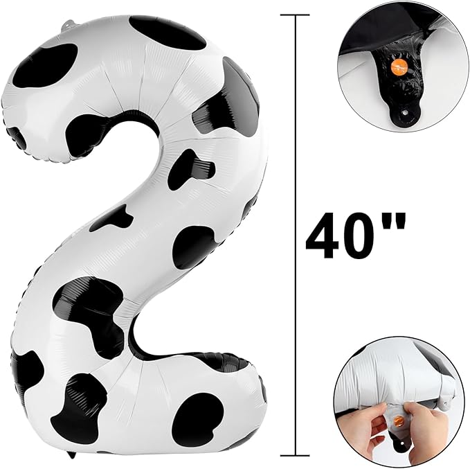 40 Inch Cow Print Balloon Number 2 Giant Two Balloons Number Birthday Decorations, 2nd 12 20 21st Party Celebration Decorations Digital Balloon Wedding Anniversary Party Supplies