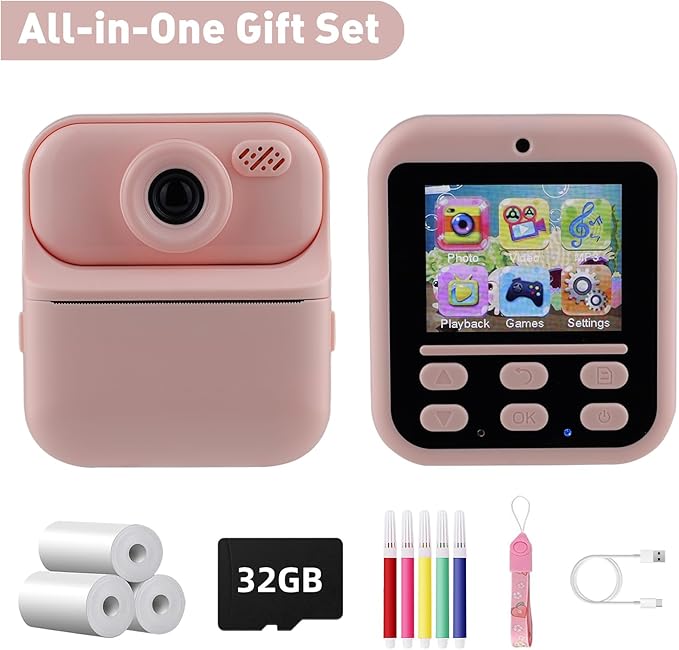 Kids Instant Print Camera – Digital Camera for Girls Boys Age 3-10, Thermal Printing with Filters & Stickers – Birthday, for Kids, Toys for Ages 3-13, Teen Girl Trendy Gift (Pink)