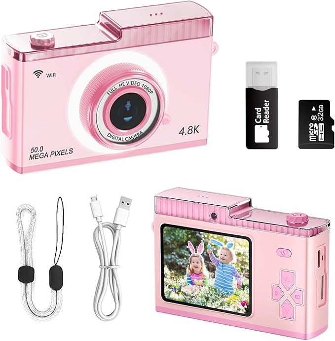 Kids Digital Camera,40MP & 4K HD Digital Camera,MP3,with 32GB TF Card,USB-C Charging,Selfie Kids Camera,Easy-to-Use Children's Camera,Toys for Ages 8-13 Years Old