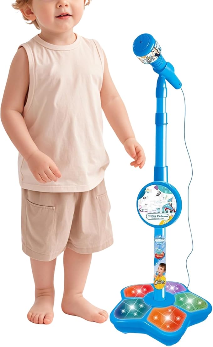Kids Microphones Singing Portable – LED Lights, Microphone Stand Christmas Birthday, Podcast Recording Party Teen Streaming | Singing Portable LED Lights Toy,Toy Microphone with Stand for