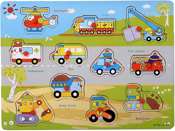 5-Pack Alphabet, Numbers, Shapes, Fruits & Vehicles Puzzle Wooden for Toddlers 3+ Years Old | ABC & 123 Shape Learning Toys with Board & Blocks | Preschool Education for Girls and Boys, Large