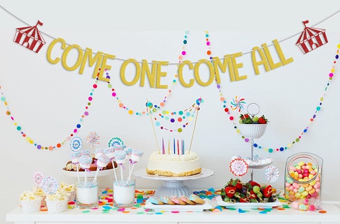 Come One Come All Banner, Circus 1st Birthday Party Decorations, Carnival Theme Party Clown First Birthday Decoration, Circus Tent Big Top Theme Baby Shower Party Supplies Gold Red