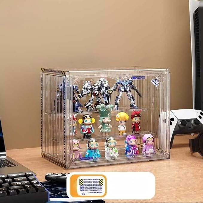 Clear Display Case for Figures, Acrylic Display Case for Collectibles, Adjustable Figure Display Case with Magnetic Door, Stackable Display Box for Action Figures, Pop Mart, Funko Pop (Clear, 2 Pack)