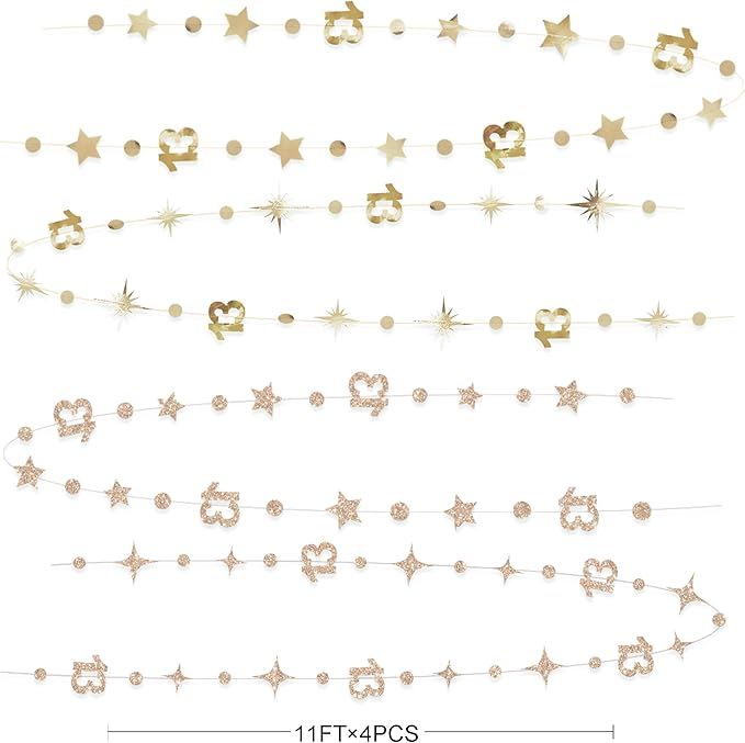 Champagne Gold 13th Birthday Decorations Number 13 Circle Dot Twinkle Star Garland Glitter Streamer Banner Backdrop Girls Boys Cheers to 13 Years Old Birthday Official Teenager Party Supplies