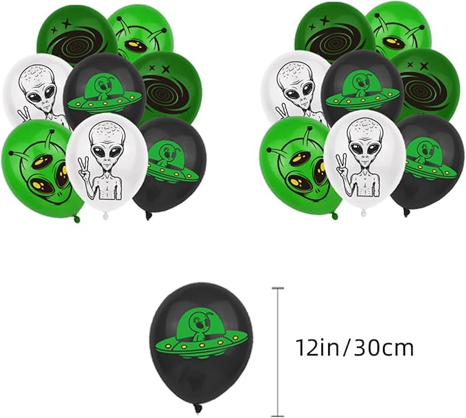 127 Pcs Alien Theme Birthday Party Supplies Include Alien Banner Balloons, Cake Topper, Cupcake Toppers, Stickers for Kids UFO Alien Birthday Party Decorations