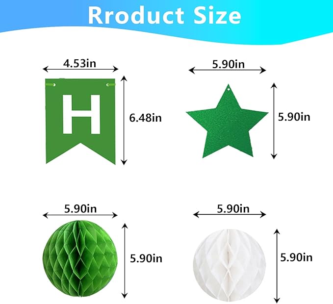 Birthday Banner Decorations with Honeycomb Balls, Stars, Circle Dots Garland Swirl Streamer Happy Birthday Party Decorations Supplies for Party(Green)