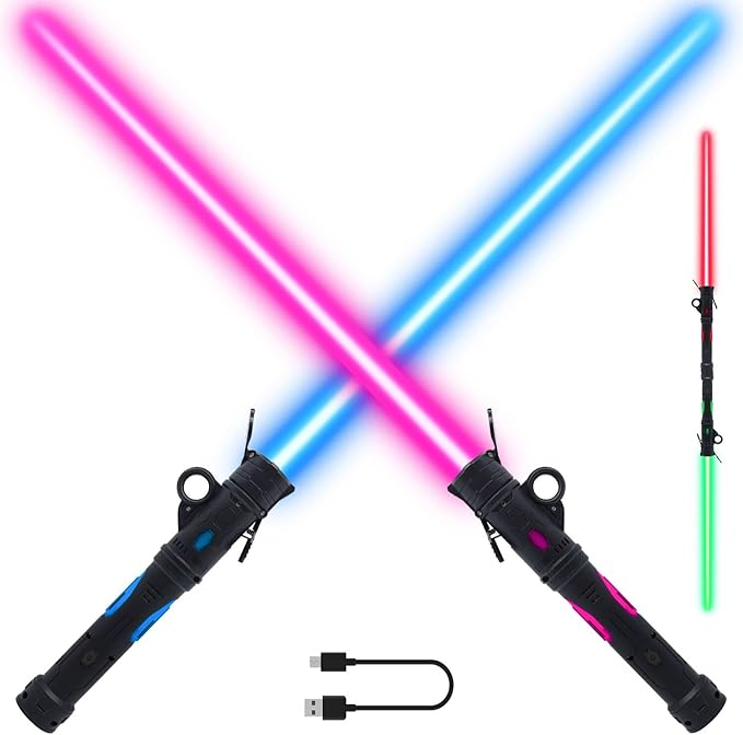 Light Sword Toy for Kids, LED Dual Light Sabers with FX Sound Rechargeable Light Sword Set for Galaxy War Fighter Warriors, Halloween Dress Up Party Kid Gift, Christmas Birthday Present (2 Pack)