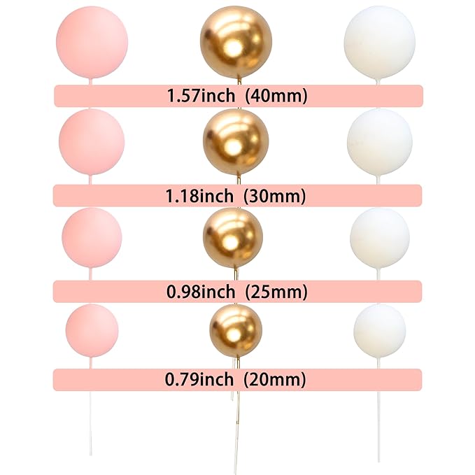 Gyufise 30Pcs Mini Balloon Cake Topper Foam Ball Cake Picks Cupcake Faux Pearl Balls DIY Cake Insert Topper Baking Decoration for Anniversary Graduation Birthday Party Baby Shower White Pink Gold