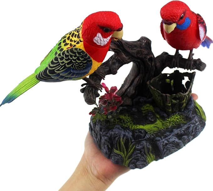 nulala Two Simulation Parrots Birds Desk Ornament - Voice Controlled Parrots Chirping and Wings Flap - Electronic Birds Pet for Home Garden Decor Ornament (513EF)