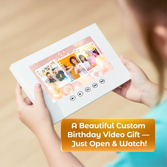 Create Your Own Kids Birthday Video Card – Personalized Slideshow Gift with Photos – 7” Digital Display, 8GB Memory, Long-Lasting Rechargeable Battery, USB Charging