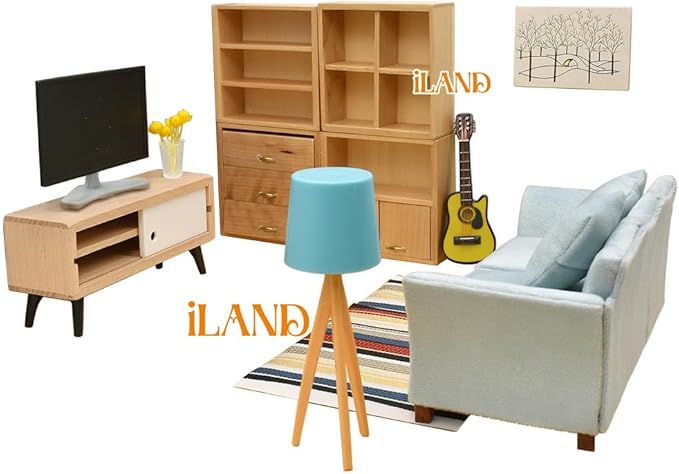 iLAND Dollhouse Couch with Dollhouse Living Room Furniture Set, Doll House Furniture and Accessories Set (Classic 12pcs)