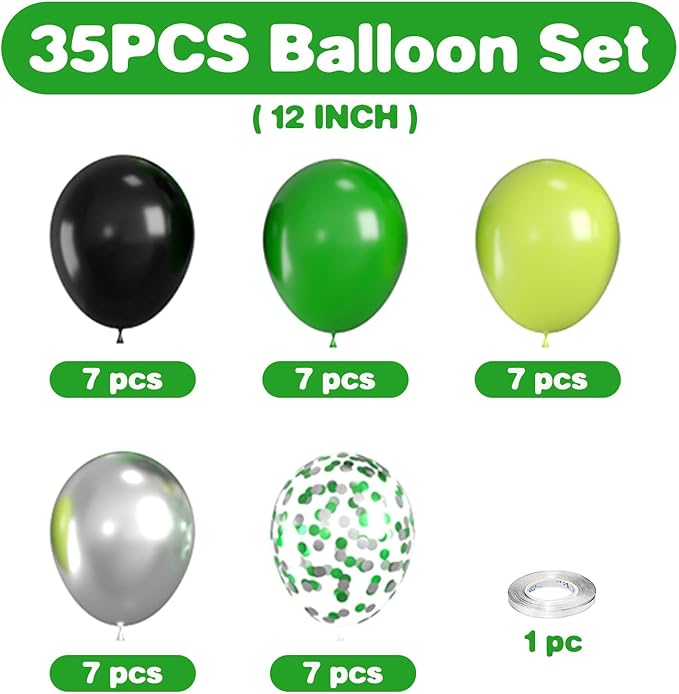 Green and Black Balloons,Green Silver Black Balloon Confetti Balloons for Baby Shower Graduation Soccer Birthday Game Party Decorations