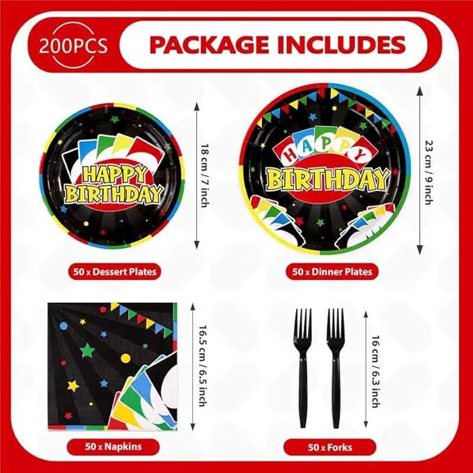 200Pcs Card Game Birthday Party Supplies Colorful Play Card Party Plates and Napkins Disposable Game Night Tableware Set for Adults Boys Cards Games Themed 1st Birthday Supplies, Serves 50