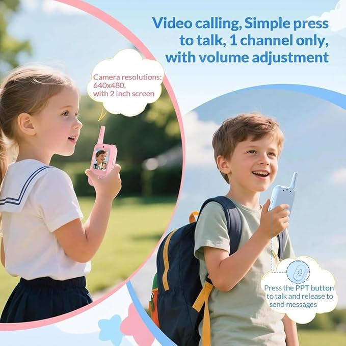 Kid Walkie Talkies for Kids 2 Pack, Long Range Rechargeable Walkie Talkies for Kids with LCD Screen & Earpieces, for Outdoor Adventures, Camping, Hiking, Birthday