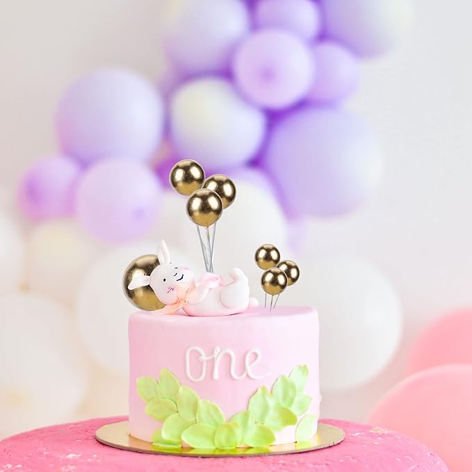 Gyufise 30Pcs Mini Balloon Cake Topper Gold Foam Ball Cake Picks Cupcake Faux Pearl Balls DIY Cake Insert Topper Decoration for Anniversary Graduation Birthday Party Baby Shower Supplies