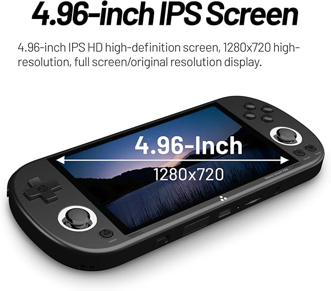 Trimui Smart Pro Handheld Game Console 4.96-Inches Display Game Console, Linux System with Allwinner A133P Processor Built-in 64G TF Card Black