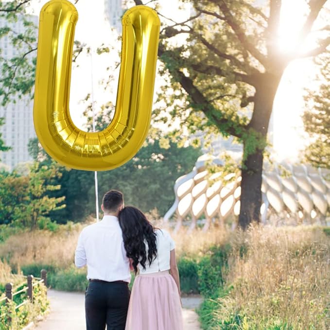 TONIFUL 40 Inch Large Gold Letter U Balloons, Foil Mylar Big Balloons for Birthday Party Anniversary Supplies Decorations