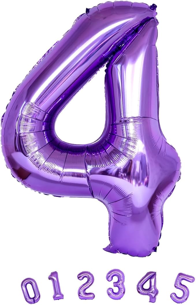 40 Inch Number Balloons 4 for Kids, Large Purple Number Balloon with Foil Helium for Girls Women 40 Years Old 4th Birthday Party Decorations Anniversary Graduation Party Decoration Supplies
