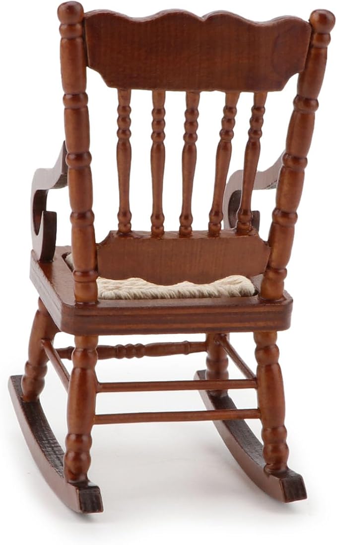 Dollhouse Chairs 2PCS Miniature Rocking Chair 1:12 Scale Wooden FurnitureAccessories Tiny Mini House Home Outdoor Decoration ModelLiving Room Scene Christmas Craft Displays (Brown)