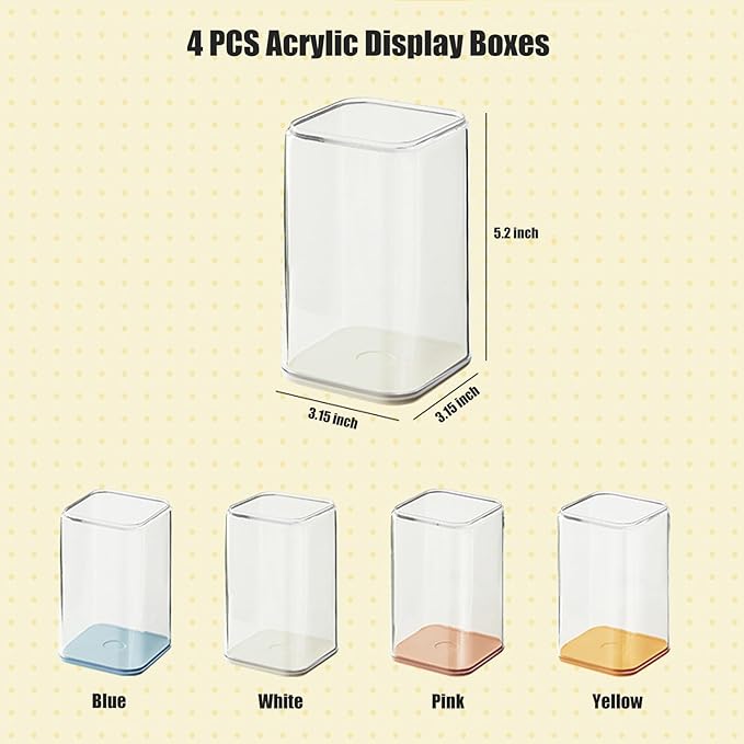 4 Pack Display Boxes Clear Small Display Case for Mini Pop Figures, Stackable Acrylic Dustproof Blind Box for Funko Pop Figures, Collectibles, Mini Toys, Vinyl Figures