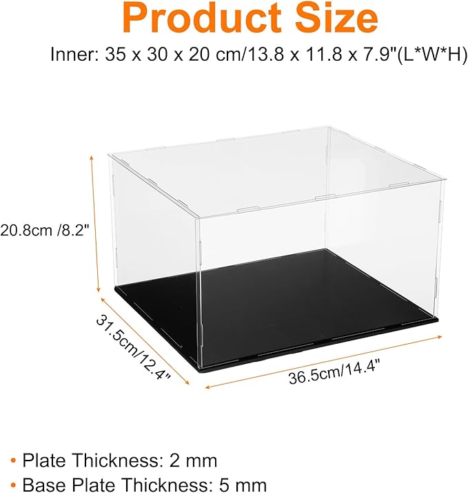 uxcell Acrylic Clear Display Case for Collectibles Self-Assemble Display Clear Boxes with Black Base Dustproof Countertop Storage Box for Collectible Action Figure, 13.8 x 11.8 x 7.9 Inch